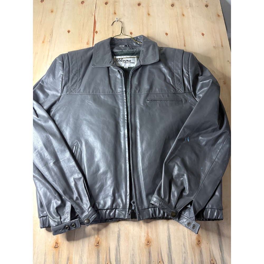 Wilsons Leather Mens Gray Vintage Bomber Jacket Faux Fur Lined Size 46 94438